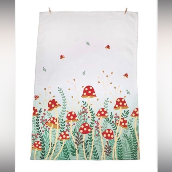 Streamline Imagined White & Green Mushroom Garden Tea Towel, White, NWT - Picture 1 of 6